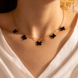 INS Trendy Butterfly Flower Clavicle Chain Choker Necklace for Women Black Tassel Party Jewellery Accessories Collar