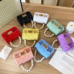 Mini children pvc handbag high quality girls chain pearl bags small lipstick purse factory price