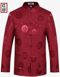 Men's Casual Shirts Arrival Red Chinese Traditional Men's Satin Mandarin Collar Silk Tang Suit Clothing Jacket Coat Novelty ClothesMen's