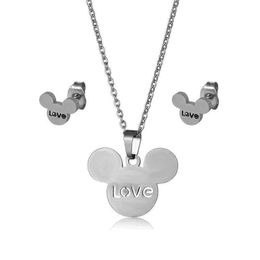 Jewellery of the cartoon mouse stainless steel hollow pendant necklace earrings set female ornaments gift love clavicle chain