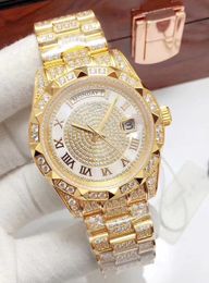 Designer Watches out yellow gold luxury Iced Diamond watch men 40mm DAYDATE automatic mechanical sweeping popular brand Sapphire glass