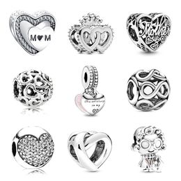 925 Sterling Silver Dangle Charm mother daughter heart Beads Bead Fit Pandora Charms Bracelet DIY Jewellery Accessories