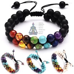 Beaded Strands Bead Chakra Bracelet 7 Chakras Lava Rock Stone Healing Yoga Beads Bracelets Meditation For Womens Mens Lars22