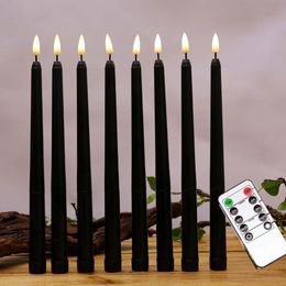 Candles Home Decor Garden Pack Of 6 Remote Halloween Taper Black Color Flameless Fake Pillar Battery With Contain SN6736