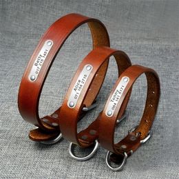 Dog Collar Leather Personalised Pet Nameplate Customised ID Tag For Small Medium s Free Engraving Y200917