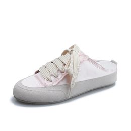 Women's single shoes 2022 summer new satin silk small white shoes casual slip-on half slippers