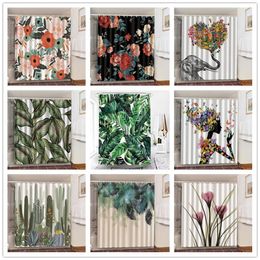 Shower Curtains High Quality Waterproof Elephant Palm Leaves Flower Cactus 3D Bath Decoration For Bathroom Living RoomShower