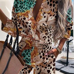 Casual Two Piece Sets Spring Leopard Print Shorts Suit Half Sleeve Shirts Tops And Shorts 2 Piece Set Button Shirt Outfits 220520