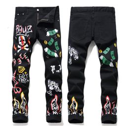 2022 Printed Detail Stretch Casual Jeans For Man New Graphic Slim