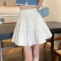 HOUZHOU Kawaii Cute Mini Skirt Women Korean Fashion Patchwork Fairycore High Waist Fluffy White Skirt Vacation Outfits Summer 220701