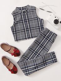 Girls Plaid Print Tank Top & Leggings Set SHE