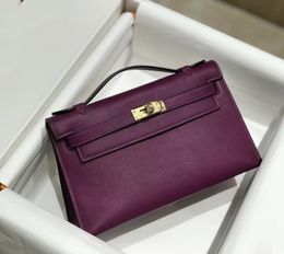 22cmデザイナー財布ブランドバッグ高級ハンドバッグバッグ本革の手作りステッチ紫色の赤いピンクなど