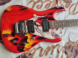 Electric guitar 6-string st surfing hand printed pattern top-level guitar support to customize all guitars