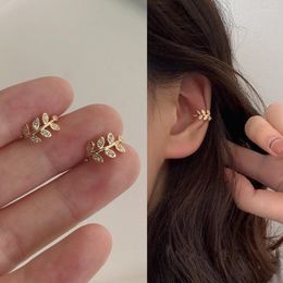 Hoop & Huggie 2022 Fashion Gold Leaf Clip Earring For Women Without Piercing Puck Rock Vintage Crystal Ear Cuff Tenns Girls Jewerly Gifts Od