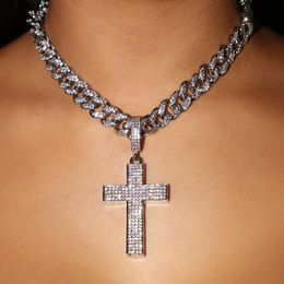 Chains Cuban Link Cross Necklace Chain Iced Out Women Men Luxury Rhinestone Pendant Hip Hop Fashion Choker Punk JewelryChains