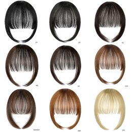 Synthetic Air Bangs Heat Resistant Hairpieces Extension Clip in Thin Natural Full Front Neat Bangs Straight for women