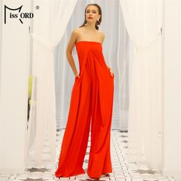 Missord 2020 Women New Summer Sexy Slash Neck Off Shoulder Backless Rompers Elegant Solid Color Jumpsuit FT18843 T200107