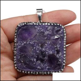 Pendant Necklaces Pendants Jewellery Natural Stone Crystal Ore Female Geometric Amethysts Cluster Charms F Dhzlc