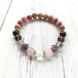 Beaded Strands Relief Stress & Anxiety Bracelet 7 Crystals Healing Wrist Mala Beads For Daily Gratitude Rhodonite BraceletBeaded Lars22