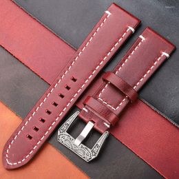 Watch Bands Cow Leather Watchband With Stainless Steel Retro Buckle Men Women 20 22 24mm Handmade Strap Band AccessoriesWatch Hele22