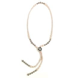 Chokers Women Long Pearls Beads Necklaces Camellia Pendant Necklace Party Luxury Collier FemmeChokers