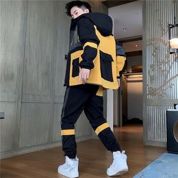 Men's Streetwear Tracksuit Two Piece Set Sweatsuit Polyester Overalls Leisure Suit Hooded Jackets And Hip Hop Harlan Pants 220610