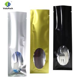 New 6x20CM 100X Glossy Black Gold Silver Metallic Mylar Open Top Plastic Bag Tear Notch Flat Aluminium Foil Display Open Top Bags 201021