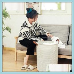 Striped Cloth Dirty Clothes Basket Toy Folding Storage Bathroom Sundries Laundry By Sea T2I53378 Drop Delivery 2021 Hanging Baskets Kitchen