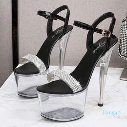 Sandals Women Transparent Crystal Shoes Wedding Super High Heels 17CM Stiletto Brand T-stage