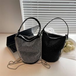 Evening Bags Fashion Rhinestone Shoulder Bag Glitter Diamond PU Leather Bucket Totes Handbag Women Outdoor Business TravelingEvening