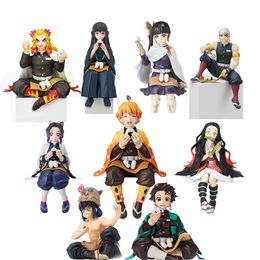 Demon Slayer Anime Figure Kamado Tanjirou/Agatsuma Zenitsu/Hashibira Inosuke/Tsuyuri Kanao Seated Ver Figurine PVC Model Toys 220426