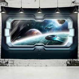 Psychedelic Space Station Tapestry Astronaut Wall Hanging Witchcraft Hippie Carpet Boho Decoration Home Decor J220804