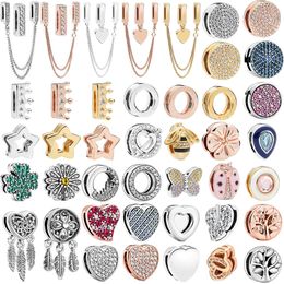 925 Sterling Silver Charms Colour Reflections Clip Beads Charms Round Crystal Crown Heart Love Beads Original Fit Bracelet Jewellery Making DIY Gift