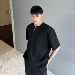 Men's T-Shirts Summer Korean Style Unique Mixed Color Collar Design T Shirts Men Casual Loose Breathable Tee For Size M-XLMen's