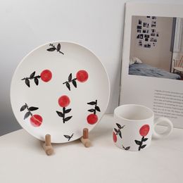 Cups Saucers ins hand-painted retro flower ceramic mug niche coffee cups household water cup breakfast milk cup