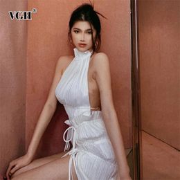 VGH Sexy White Backless Vests For Women Halter Sleeveless Lace Up Bowknot Korean Slim Tank Tops Female Summer Fashion Style 220316