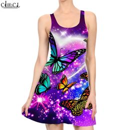 Fashion Casual Beautiful Butterfly Dress 3D Print Summer Womens Sexy Dress Sleeveless Pleated Beach Dresses Drop W220616