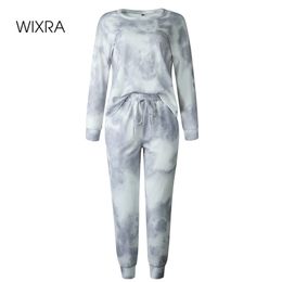 Wixra Women Suits Leisure Home Wear Suit Spring Autumn Long Sleeve O Neck Tops Lace Up Long Pants 2 Piece Sets LJ201125