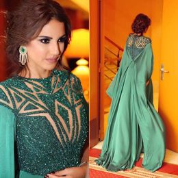 Emerald Green Stain Prom Dresses Luxury Sequined Full Sleeves Party Dress Modest Floor Length Custom Made Evening Gown