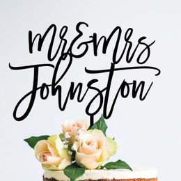Mr & Mrs Personalised Topper Wedding blackmirror gold Decorations Custom Last name Cake Toppers 220618