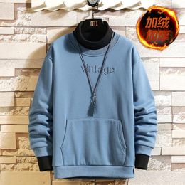 Men's Hoodies Sweatshirts Autumn and Winter Plus Velvet Thick Sweater Loose Casual Jacket Half High Neck Pullover Trendmen's Qmnl