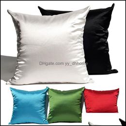 Pillow Case Soft Silky Satin Cushion Er Solid Colours Home Decor Living Ro Dha5S