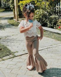 Clothing Sets Children's 2022 Summer Girls Lace Short-sleeved T-shirt Gold Velvet Flared Pants Suit Baby Girl ClothesClothing