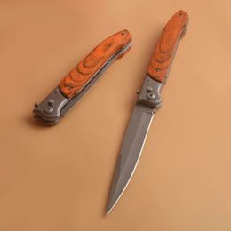 Coltello chiudibile lungo G6151 di alta qualità 3Cr13Mov Lama con rivestimento in titanio grigio Manico in legno Campeggio esterno Escursionismo Sopravvivenza Coltelli pieghevoli