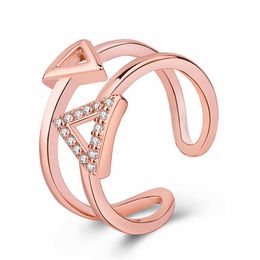 Rose Gold Silver Triangles Rings For Women Minimalist Jewellery Gold Colour Geometry Openwork Triangle Finger Party Gift