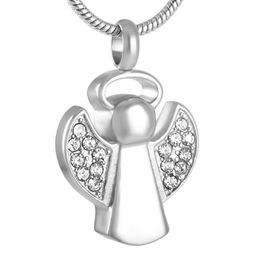 Pendant Necklaces Angel Cremation Urn Ash Necklace Women Wholesale Top Quality Stainless Steel Attractive Design Shiny Rhinestone CMj9129Pen