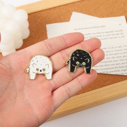 Simple mini animal series pins badge creative cute cartoon black and white cat metal brooch clothing accessories