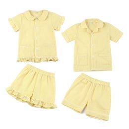 summer girls sleepwear kids pyjamas cotton seersucker boys clothes pajama set toddler pajamas 220507