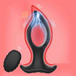 Nxy Anal Toys Sm Electric Shock Pulse Plug Vibrator Flirting Sex for Men Women Prostate Massager Wireless Remote Buttplug 220506