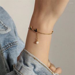 Link Chain Vintage Butterfly Pearl Bracelet For Women Antique Korean Fashion Bangle Baroque Jewelry Accessories Gifts Pulseras Mujer Fawn22